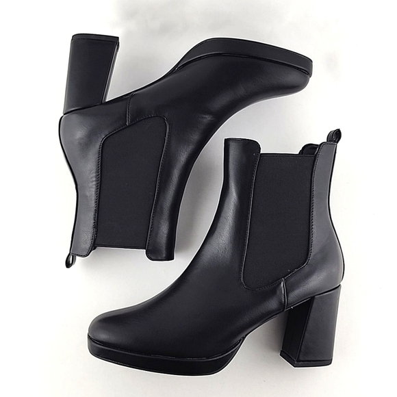 French Connection Black Vegan Leather Platform Tall Ankle Boots Size  US8 - Picture 2 of 16